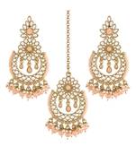 Traditional Handcrafted Earrings With Maang Tikka Encased with Faux Kundan & Pearl for Girls 