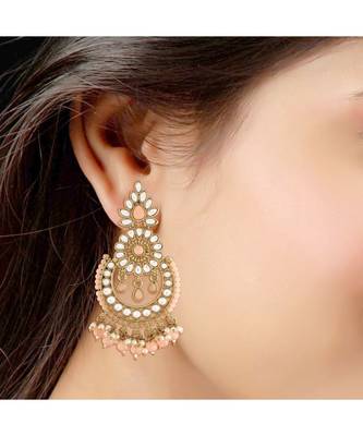 Traditional Handcrafted Earrings With Maang Tikka Encased with Faux Kundan & Pearl for Girls  3