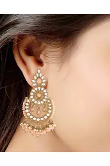 Traditional Handcrafted Earrings With Maang Tikka Encased with Faux Kundan & Pearl for Girls 