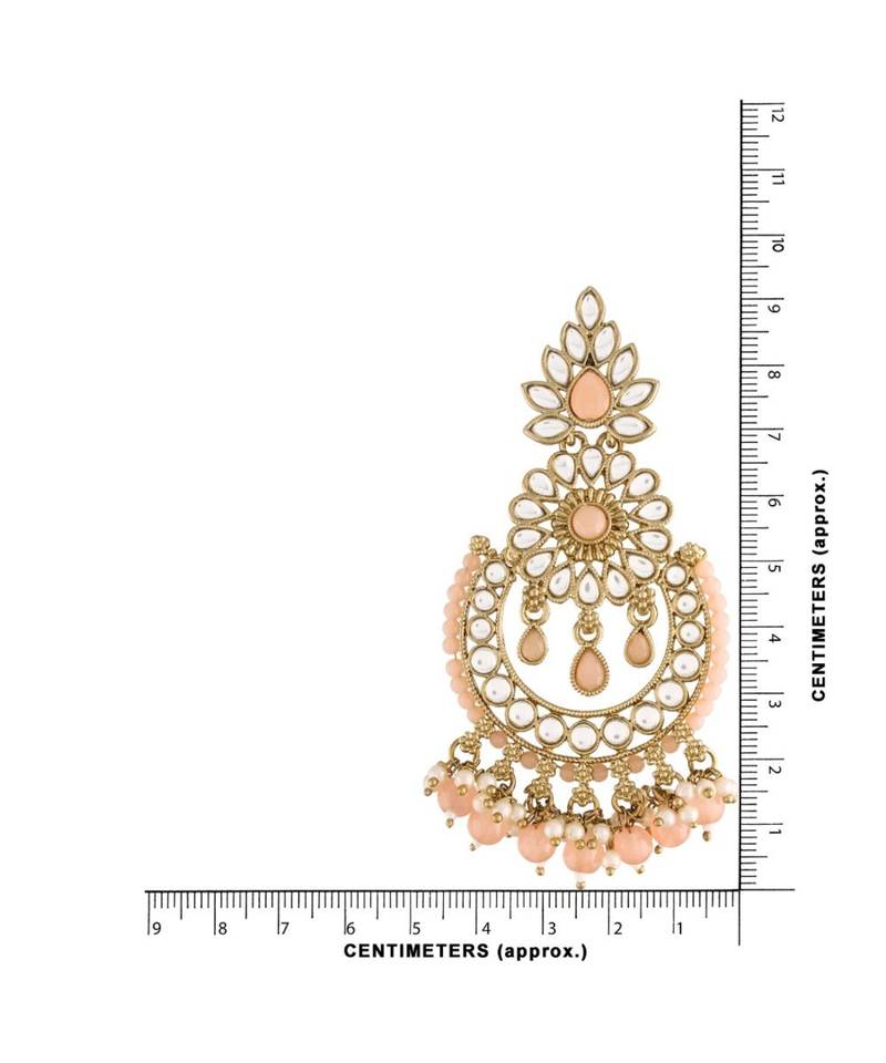 Traditional Handcrafted Earrings With Maang Tikka Encased with Faux Kundan & Pearl for Girls 