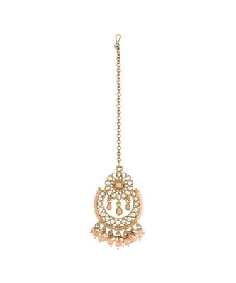 Traditional Handcrafted Earrings With Maang Tikka Encased with Faux Kundan & Pearl for Girls  5