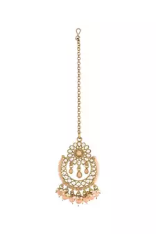 Traditional Handcrafted Earrings With Maang Tikka Encased with Faux Kundan & Pearl for Girls 