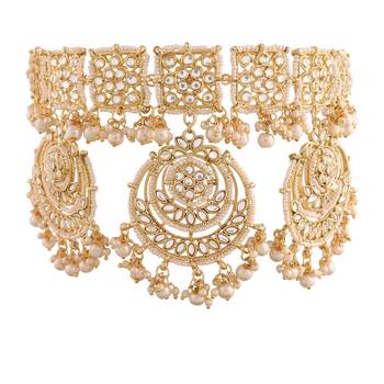 Traditional Pearl Kundan Studded Choker Jewellery Necklace Set for  (K7202W) 2