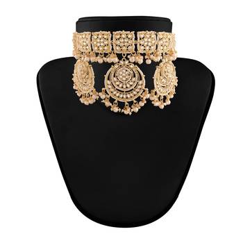 Traditional Pearl Kundan Studded Choker Jewellery Necklace Set for  (K7202W) 3