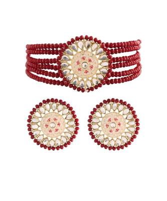 Gold Plated Traditional Choker Set Glided With Kundan & Pearls For Girls  1