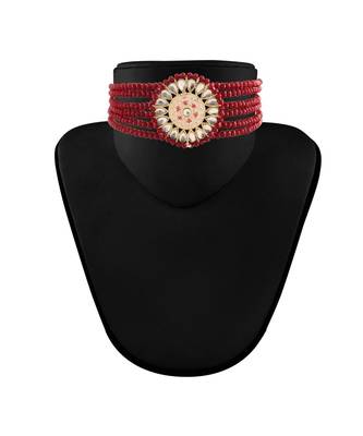 Gold Plated Traditional Choker Set Glided With Kundan & Pearls For Girls  2
