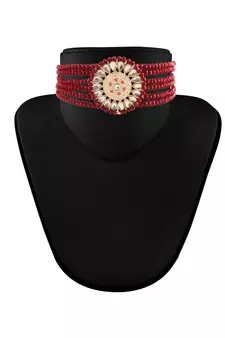 Gold Plated Traditional Choker Set Glided With Kundan & Pearls For Girls 