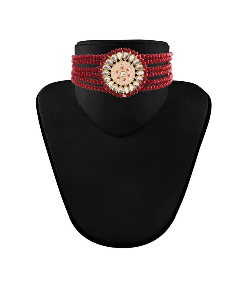 Gold Plated Traditional Choker Set Glided With Kundan & Pearls For Girls 