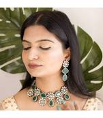 Gold Plated Green Stone Kundan Necklace Jewellery Set for  