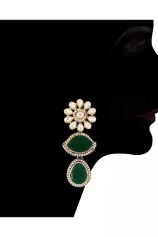 Gold Plated Green Stone Kundan Necklace Jewellery Set for  