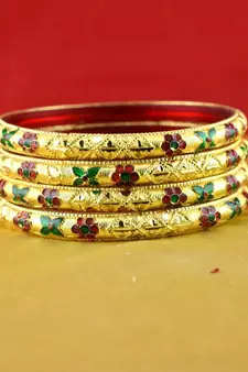 Rajasthani gokharoo,kara churi meenakari,moti,cz,stone,bangles size-2.4,2.6,2.8