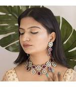 Gold Plated Maroon Stone Kundan Necklace Jewellery Set for  