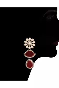 Gold Plated Maroon Stone Kundan Necklace Jewellery Set for  