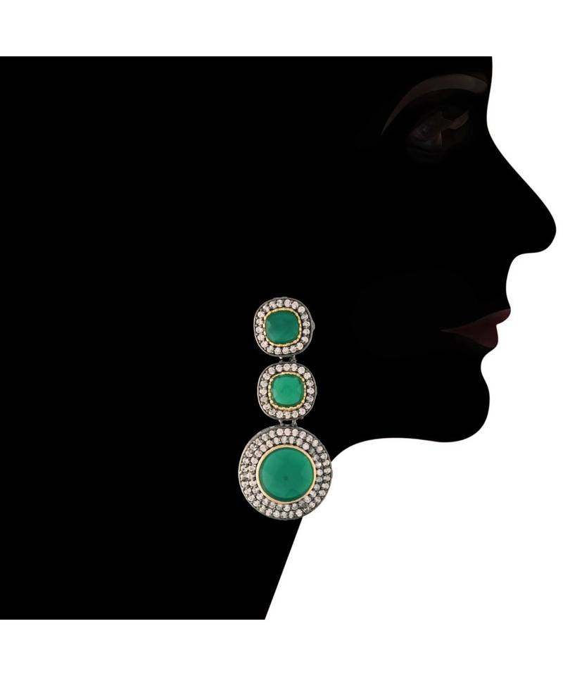 Traditional Green Stone Studded & Beaded Choker Necklace Jewellery Set For Girls 