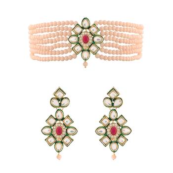 Traditional Choker Set Glided With Kundan & Beads For Girls  2