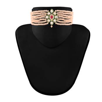 Traditional Choker Set Glided With Kundan & Beads For Girls  3