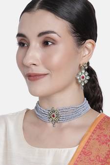 Traditional Choker Set Glided with Kundan & Beads For Girls (K7207Gr)
