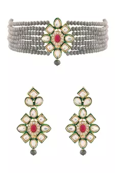 Traditional Choker Set Glided with Kundan & Beads For Girls 