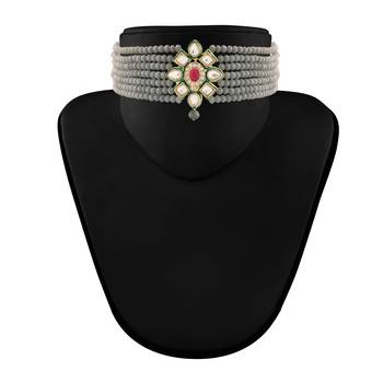 Traditional Choker Set Glided with Kundan & Beads For Girls  3