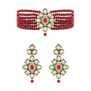 Traditional Choker Set Glided with Kundan & Beads for Girls  2