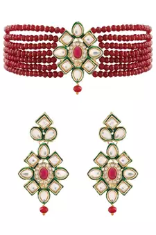 Traditional Choker Set Glided with Kundan & Beads for Girls 