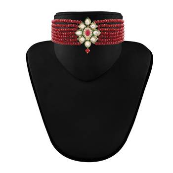 Traditional Choker Set Glided with Kundan & Beads for Girls  3