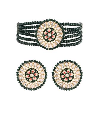Gold Plated Traditional Choker Set Glided With Kundan & Pearls For Girls  1