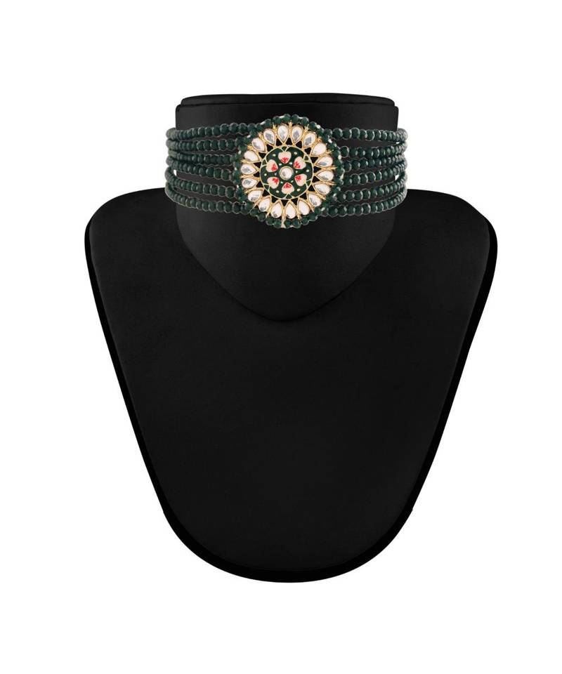 Gold Plated Traditional Choker Set Glided With Kundan & Pearls For Girls 