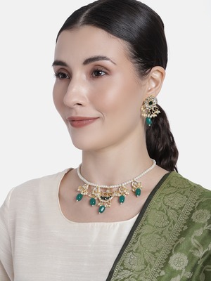 Gold Plated Green Beaded Pearl Moti 