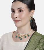 Gold Plated Green Beaded Pearl Moti Mala Necklace Jewellery Set for  