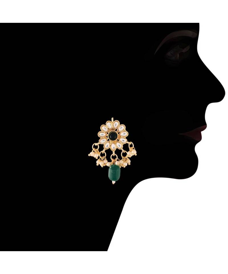 Gold Plated Green Beaded Pearl Moti Mala Necklace Jewellery Set for  