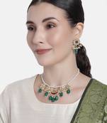 Gold Plated Green Beaded Pearl Moti Mala Necklace Jewellery Set for  