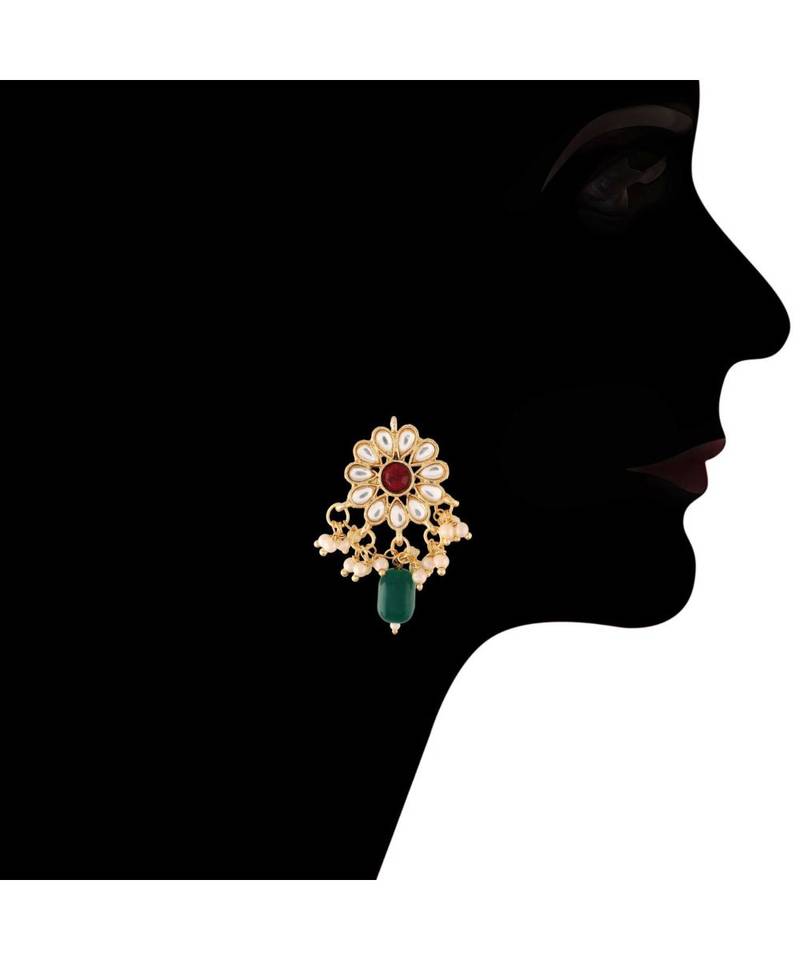 Gold Plated Green Beaded Pearl Moti Mala Necklace Jewellery Set for  