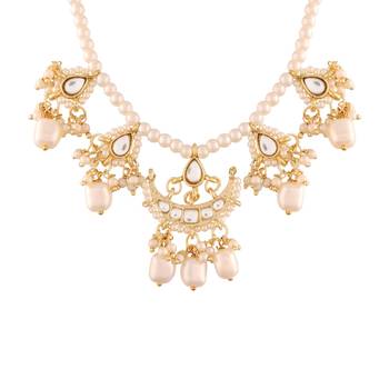 Gold Plated White Pearl Moti Mala Necklace Jewellery Set for   3