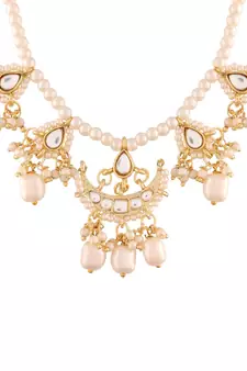 Gold Plated White Pearl Moti Mala Necklace Jewellery Set for  