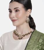 Gold Plated Kundan Pearl Moti Mala Necklace Jewellery Set for  
