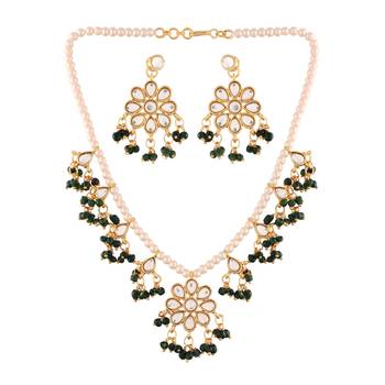 Gold Plated Kundan Pearl Moti Mala Necklace Jewellery Set for   2