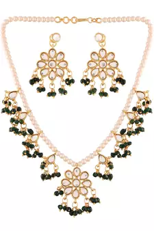 Gold Plated Kundan Pearl Moti Mala Necklace Jewellery Set for  