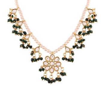 Gold Plated Kundan Pearl Moti Mala Necklace Jewellery Set for   3
