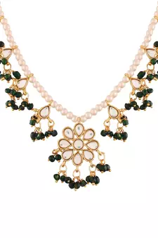 Gold Plated Kundan Pearl Moti Mala Necklace Jewellery Set for  