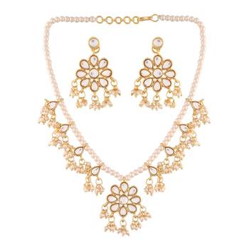 Kundan Pearl Moti Mala Necklace Jewellery Set for   2