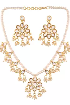 Kundan Pearl Moti Mala Necklace Jewellery Set for  