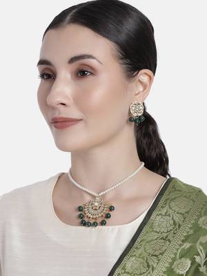 Kundan Pearl Studded & Beaded Moti Mala Necklace Jewellery Set for  (ML303G) 1