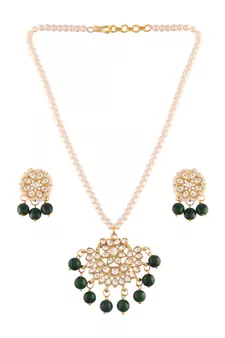 Kundan Pearl Studded & Beaded Moti Mala Necklace Jewellery Set for  (ML303G)