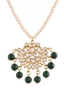 Kundan Pearl Studded & Beaded Moti Mala Necklace Jewellery Set for  (ML303G)
