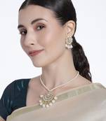 Gold Plated Kundan Pearl Studded & Beaded Moti Mala Necklace Jewellery Set for  