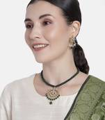 Kundan Pearl Studded & Beaded Mala Necklace Jewellery Set for  