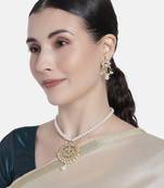 Gold Plated Kundan Pearl Studded & Beaded Moti Mala Necklace Jewellery Set for  