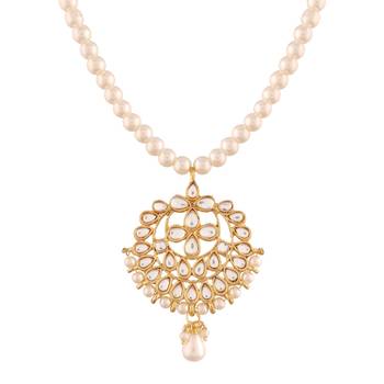 Gold Plated Kundan Pearl Studded & Beaded Moti Mala Necklace Jewellery Set for   3