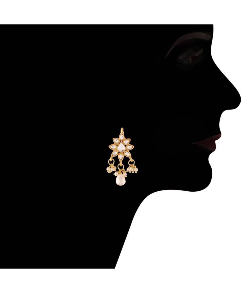 Gold Plated Kundan Pearl Studded & Beaded Moti Mala Necklace Jewellery Set for  